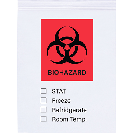 8 x 10" - 2 Mil Reclosable Biohazard Poly Bags